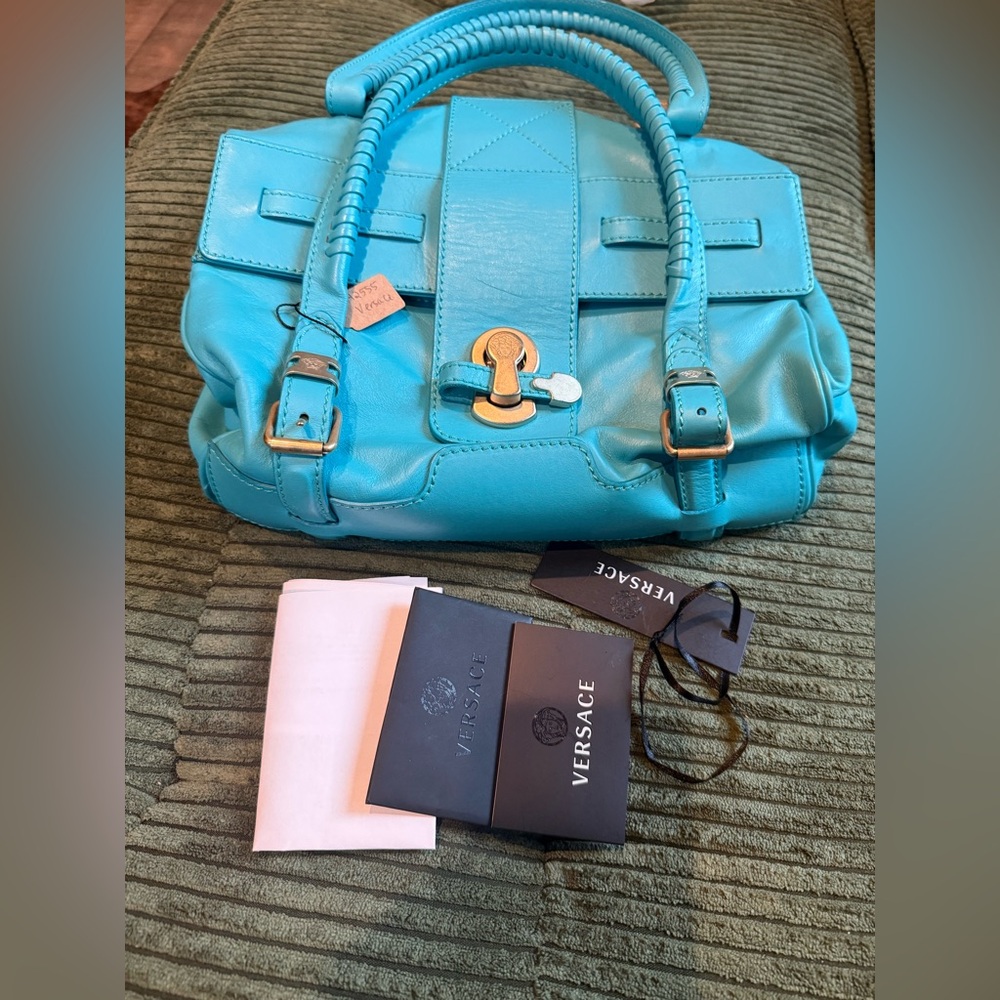 Vintage Versace Aqua Blue Leather Bag